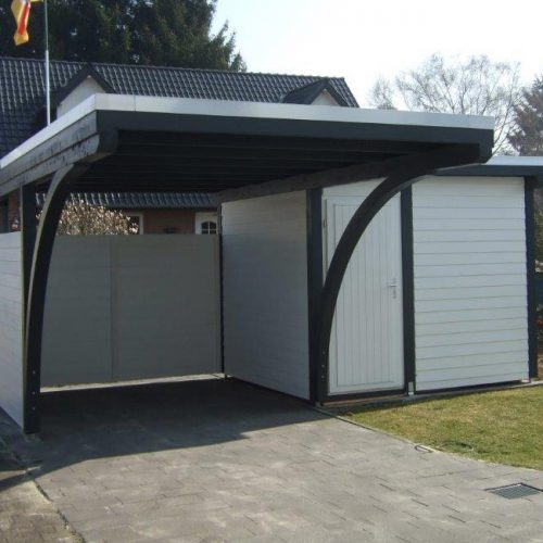 Flachdachcarport mit Leimholzbogen und Abstellraum