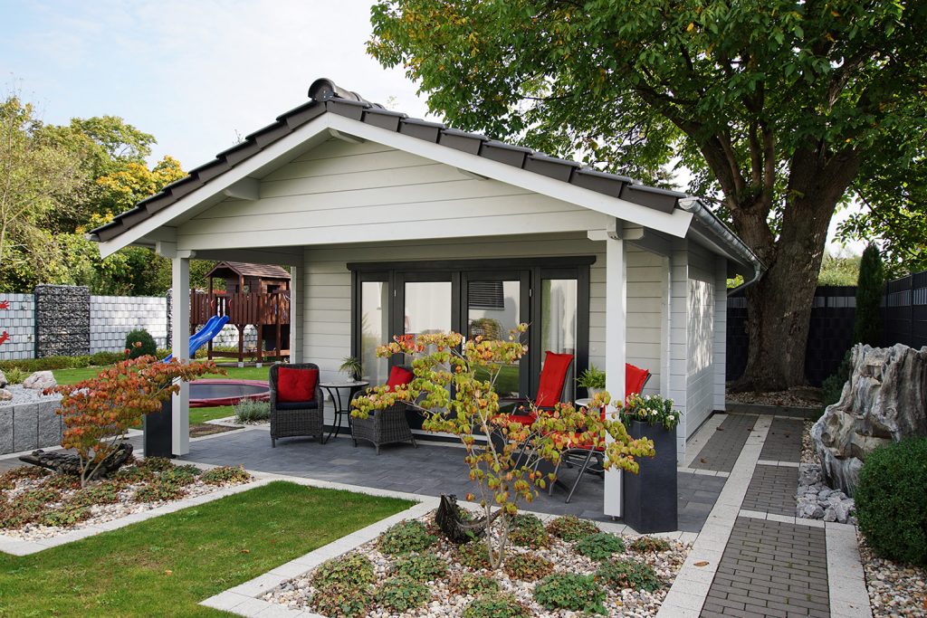 Gartenhaus aus 70mm BB als Satteldach mit Abstellraum Pollmeier
